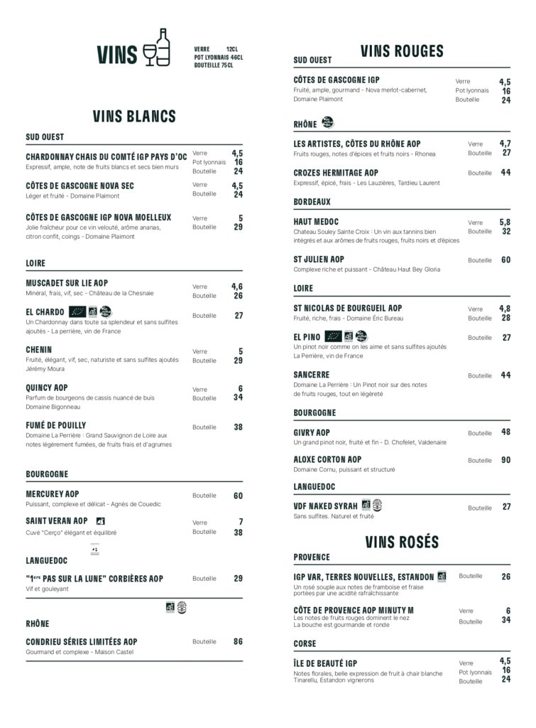carte des vins