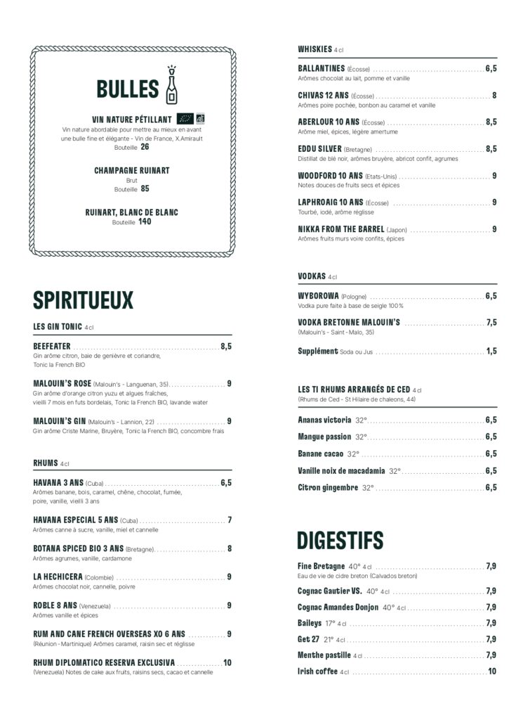 carte boissons madame mouette