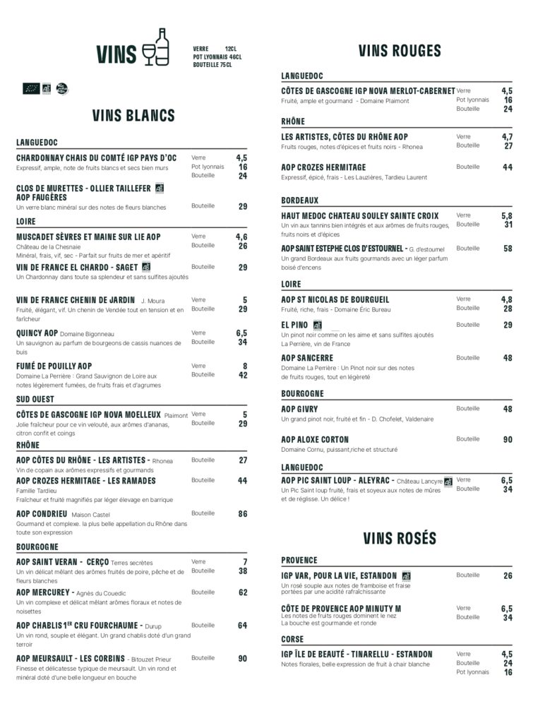 carte des vins madame mouette