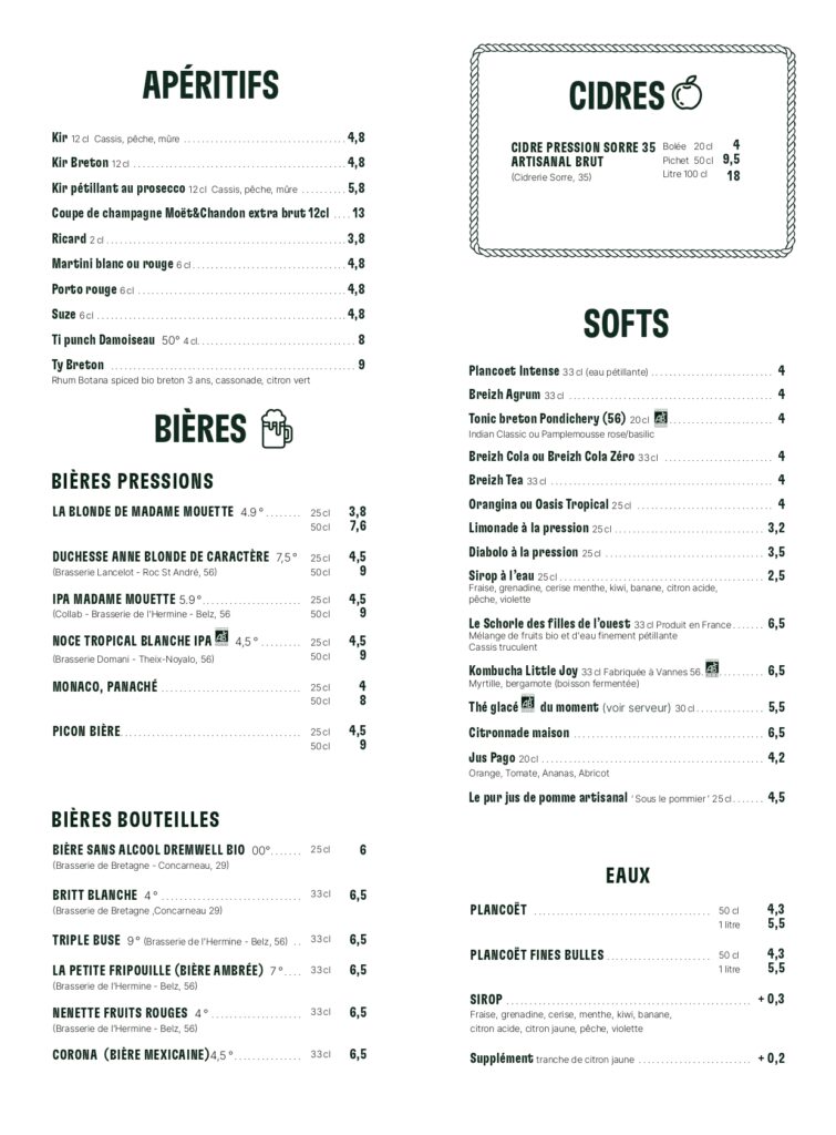 carte boissons madame mouette