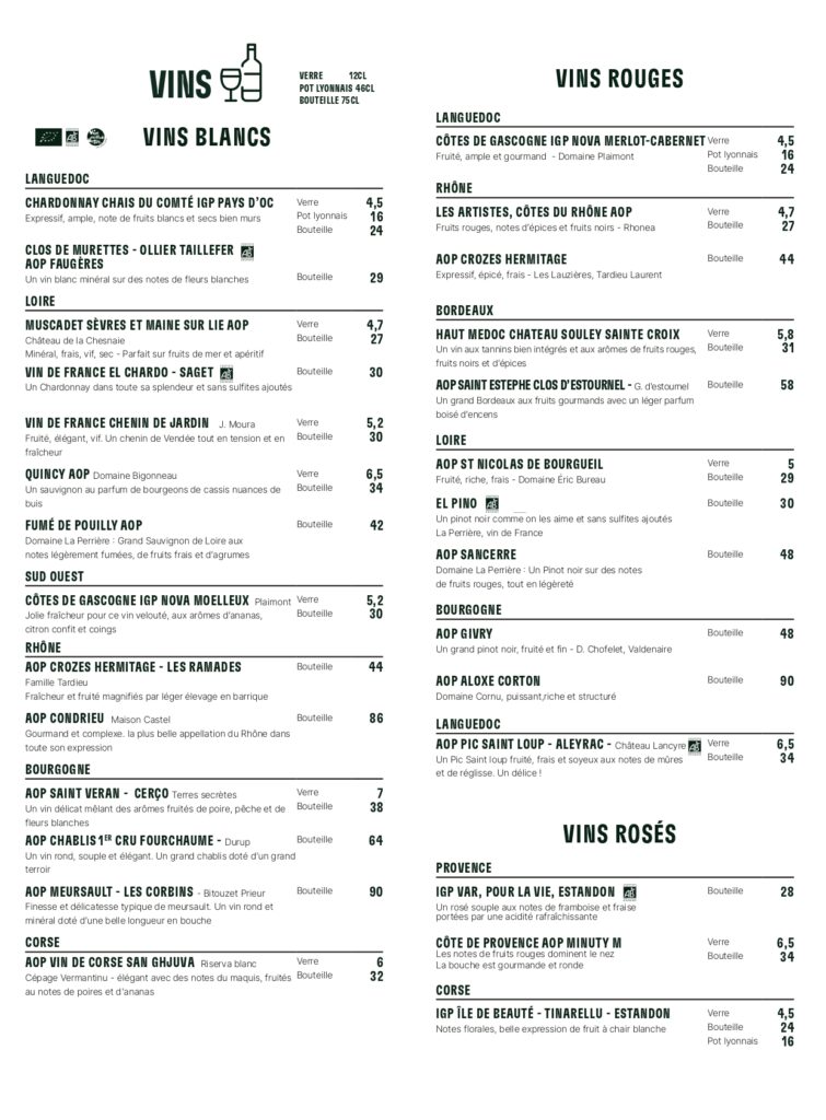 carte des vins madame mouette